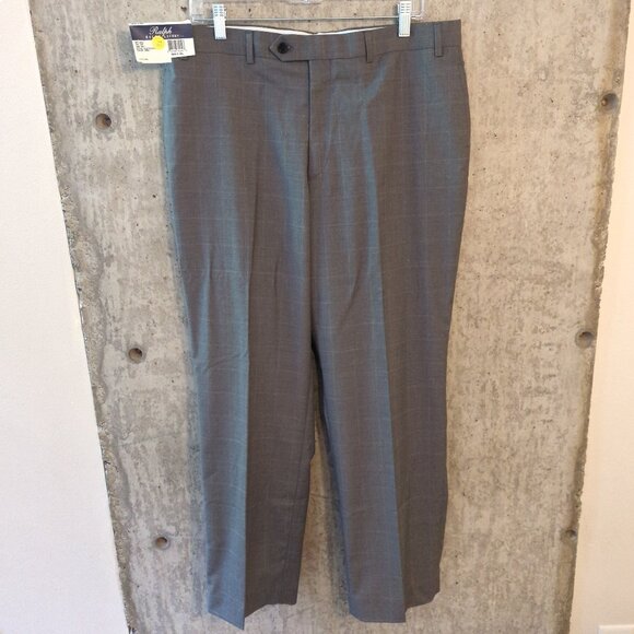 Ralph Lauren Mens 36x30 Medium Gray Plaid Dress Pants Comfort Flex Flat Front - Picture 1 of 12
